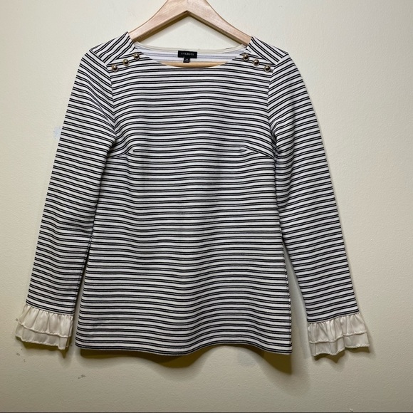 Talbots Tops - Talbots Striped Metallic Long Sleeve Shirt Ruffle Sleeve Preppy